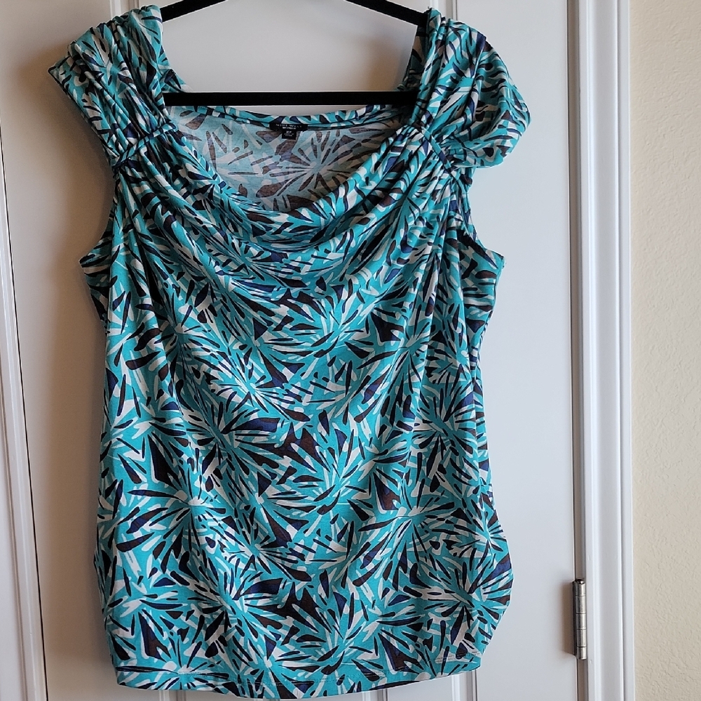 Nine West Teal and Black Patterned Blouse